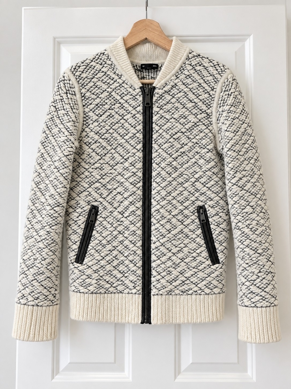Club Monaco Wool Alpaca Sweater Knit Zip Up Bomber Jacket S/M Black Ivory